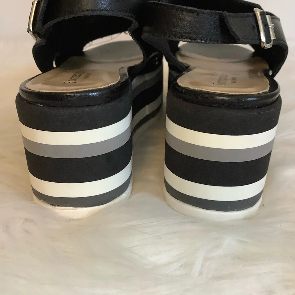 Formentini Black Leather Wedge Sandals Sz-10